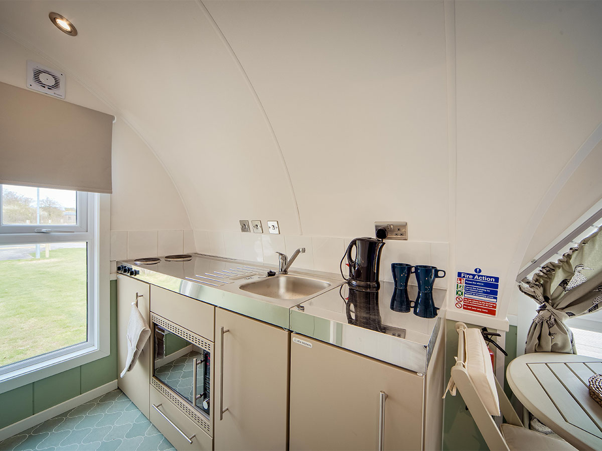 Duke Pod Kitchen Area | Osea Meadows | Glamping Accommodation